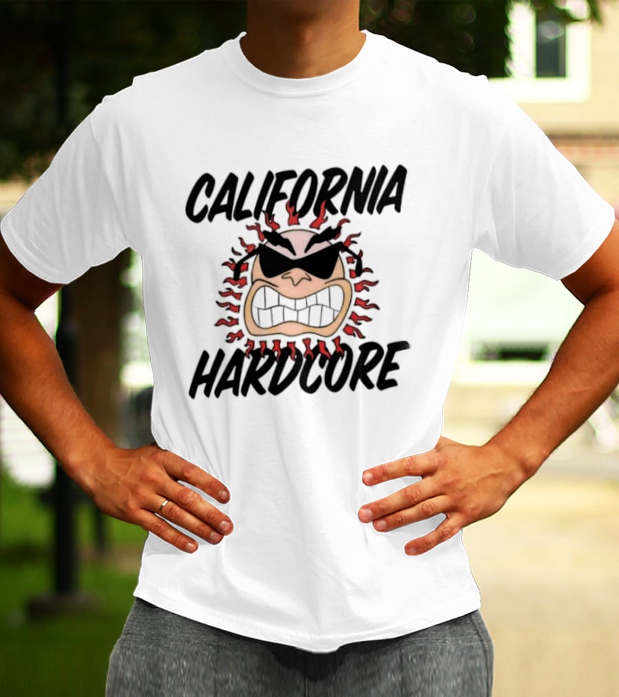 California Hardcore Sun With Sunglasses And Fierce Flames T-Shirt