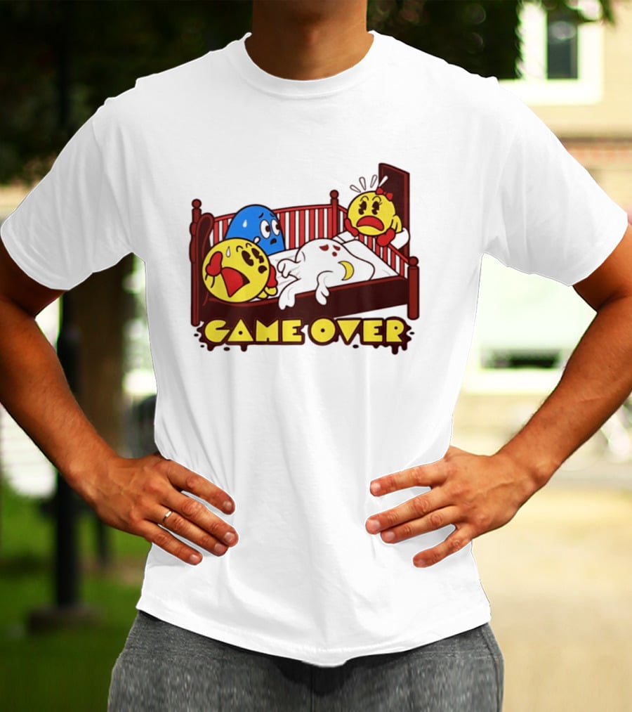 Game Over Halloween Pac Man Ghost Bed Scene T-Shirt