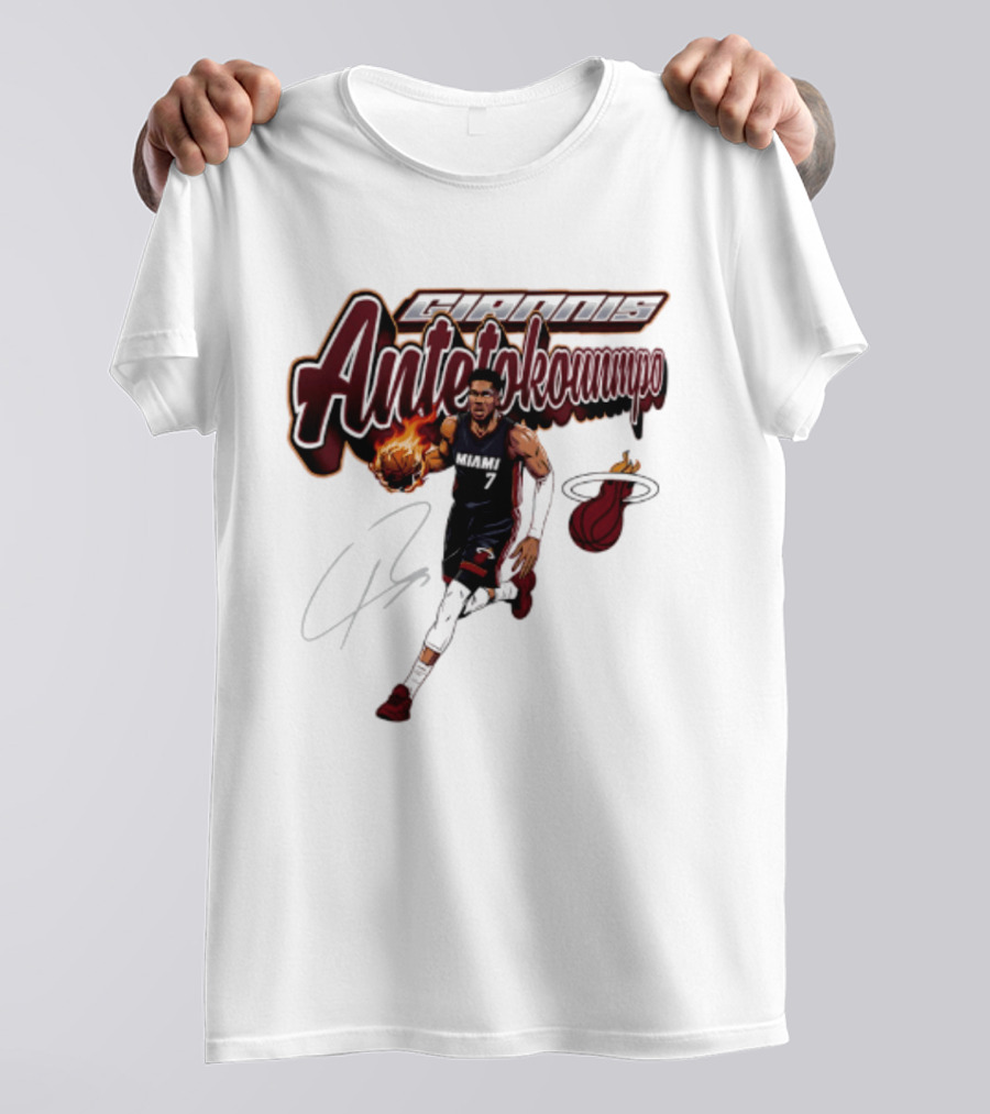Giannis Antetokounmpo Miami Heat Basketball Cursive Script T-Shirt