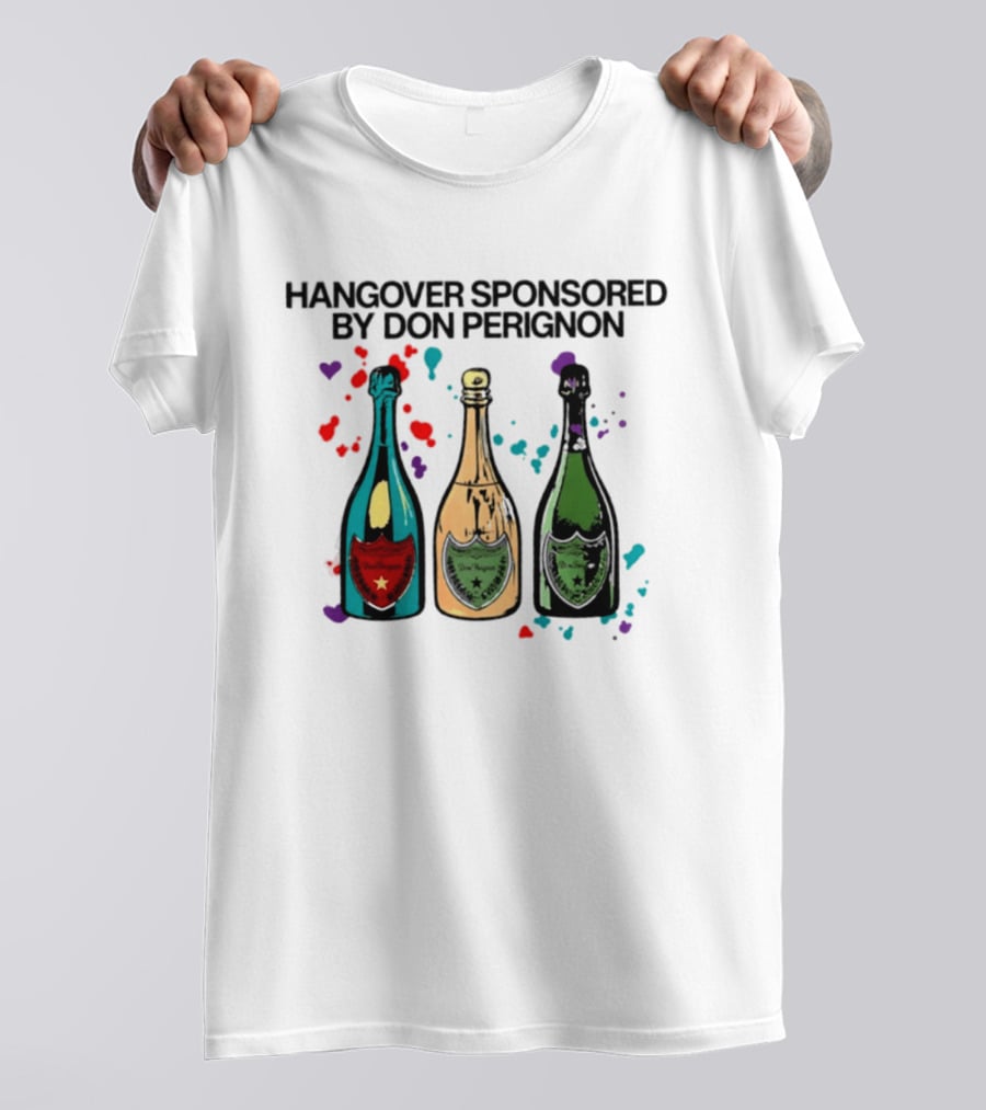 Hangover Sponsored By Dom Perignon Bottle Trio With Colorful Hearts T-Shirt
