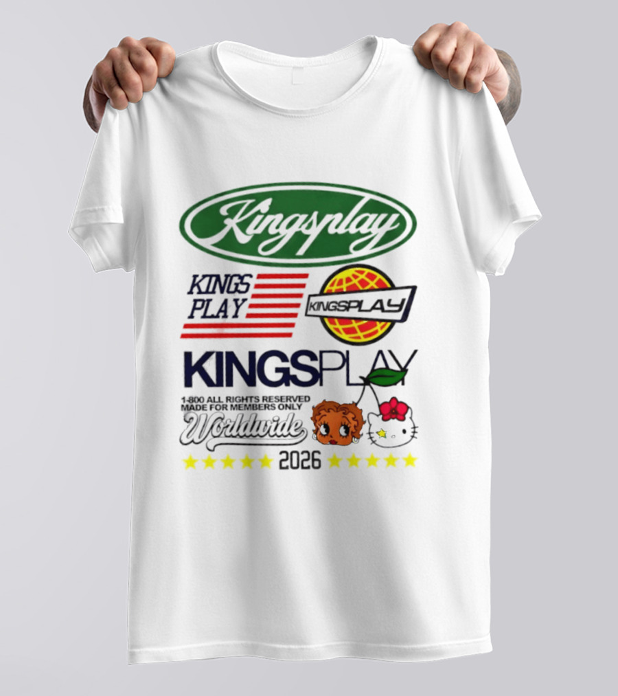 Kingsplay 1 800 All Rights Reserved Members Only Worldwide 2026 Hello Kitty Stars T-Shirt