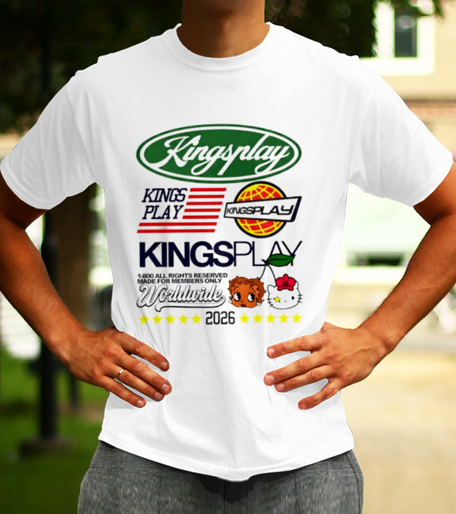 Kingsplay 1 800 All Rights Reserved Members Only Worldwide 2026 Hello Kitty Stars T-Shirt
