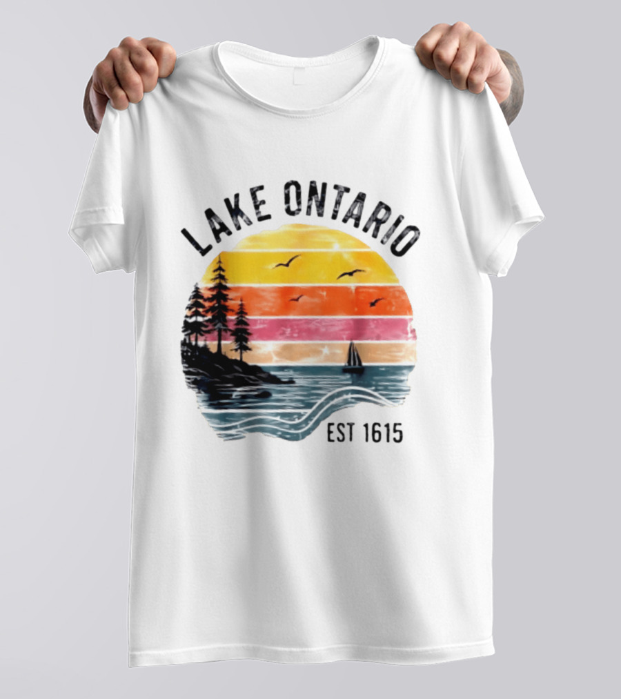 Lake Ontario Est 1615 Great Lakes Nature Sunset Sailing Scene T-Shirt