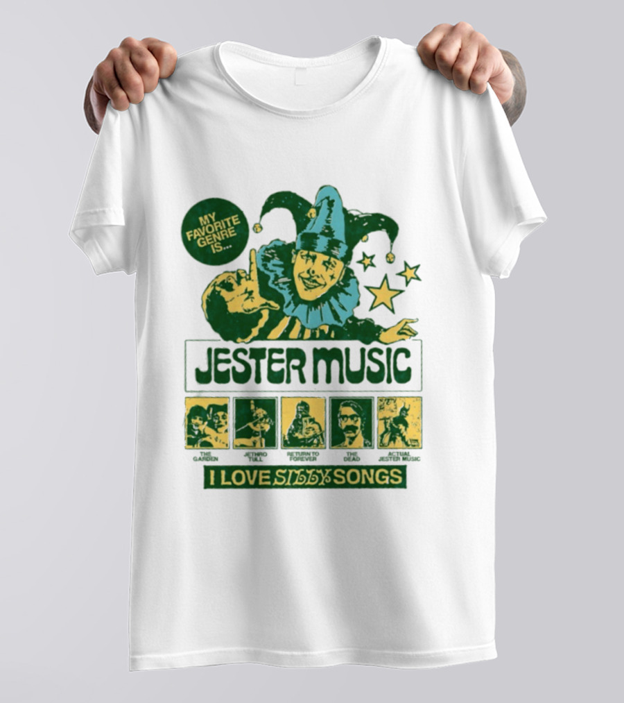 My Favorite Genre Is Jester Music I Love Silly Songs Playful Jester With Stars T-Shirt