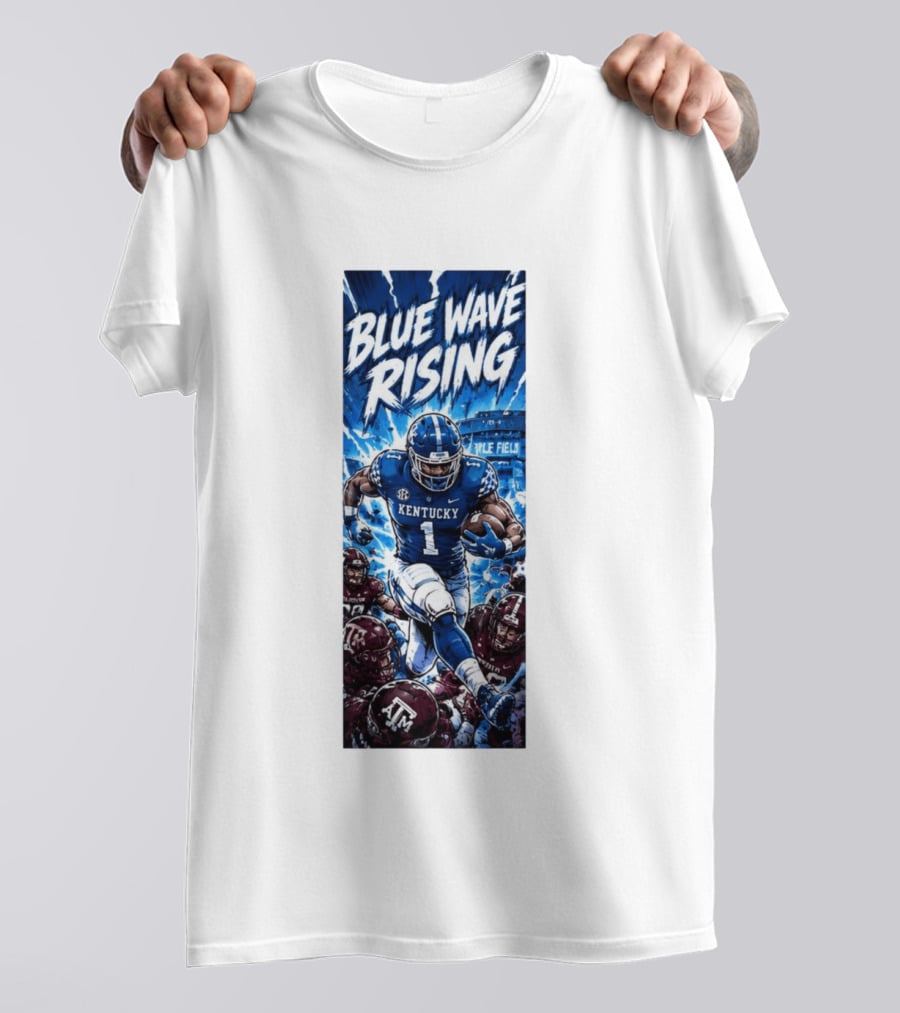 Blue Wave Rising 2026 Kentucky Wildcats Running Back Kyle Field Football Action T-Shirt