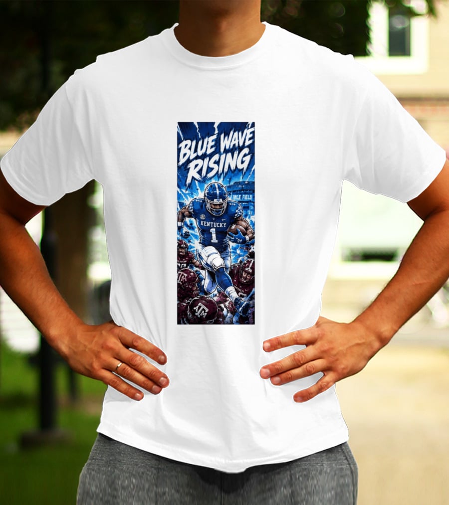 Blue Wave Rising 2026 Kentucky Wildcats Running Back Kyle Field Football Action T-Shirt