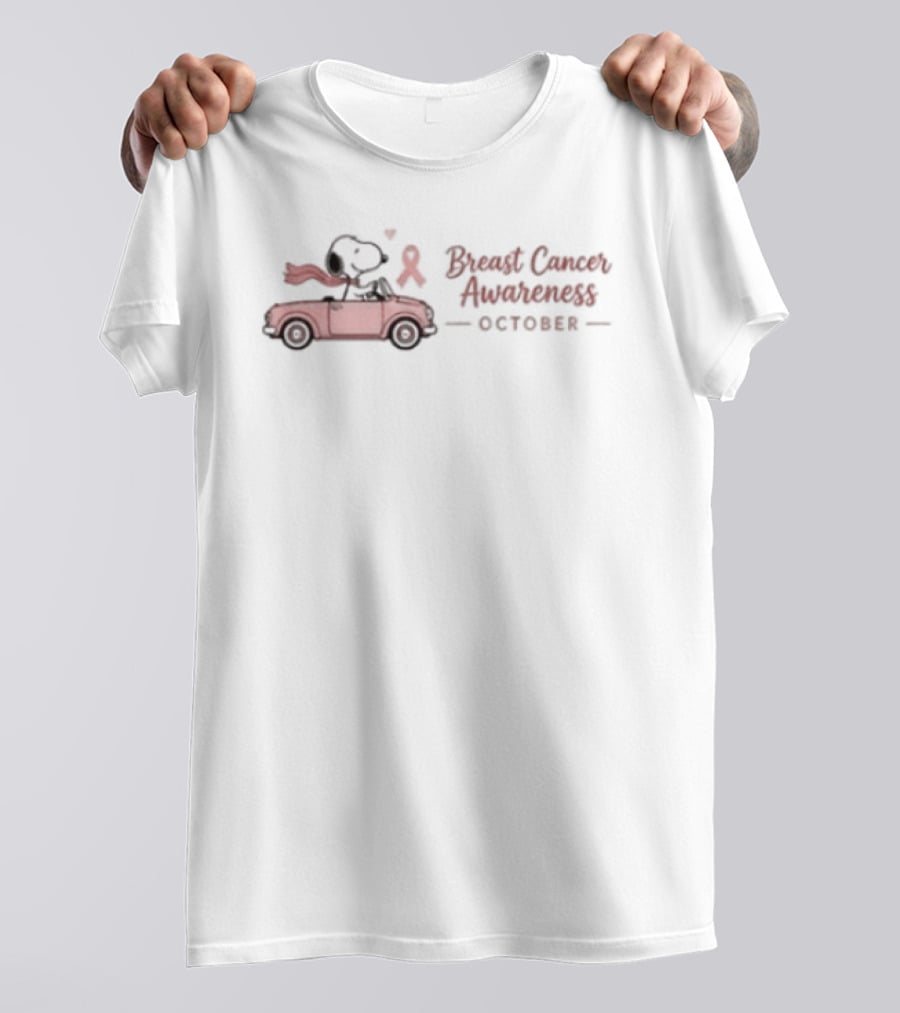 Snoopy Breast Cancer Awareness October With Pink Ribbon Car T-Shirt