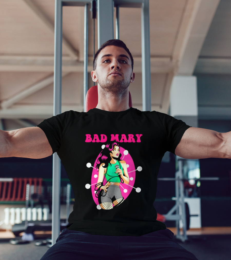 Bad Mary Punk Rock Band Female Singer Microphone Neon T-Shirt