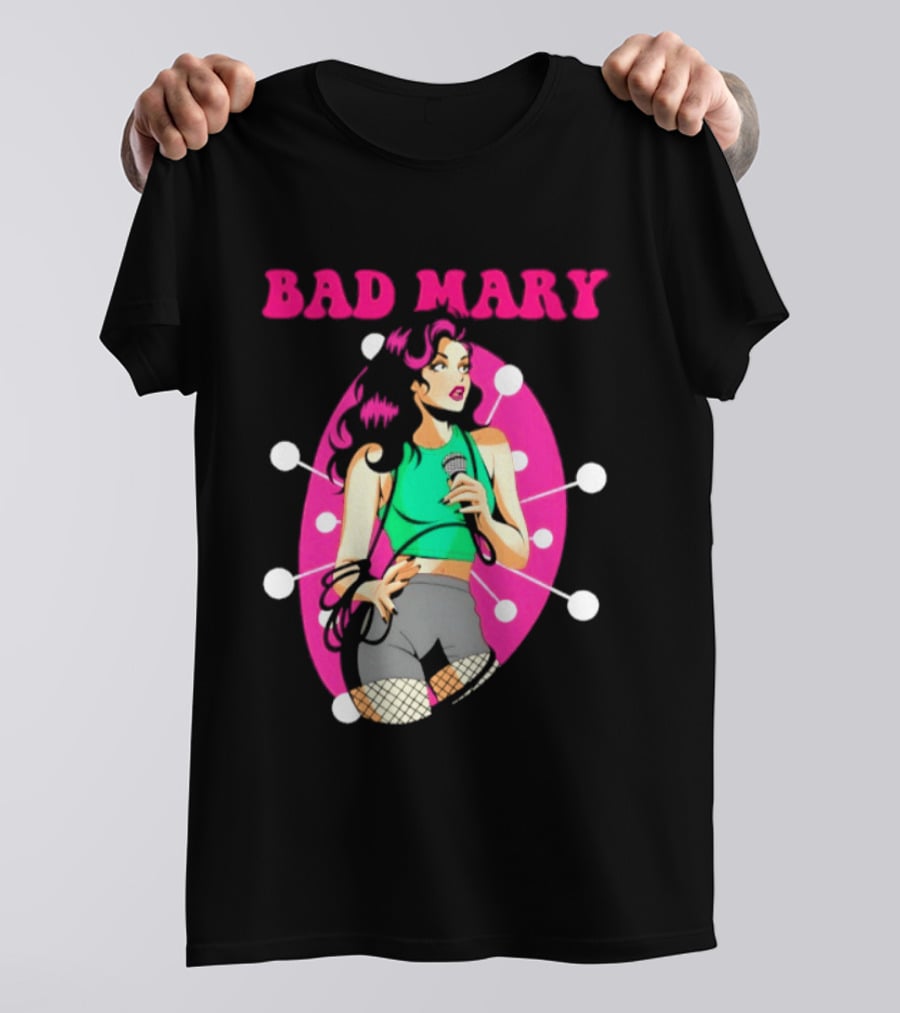 Bad Mary Punk Rock Band Female Singer Microphone Neon T-Shirt