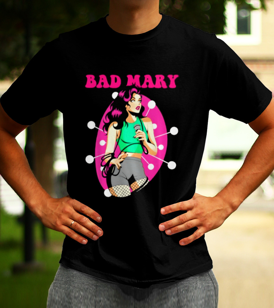 Bad Mary Punk Rock Band Female Singer Microphone Neon T-Shirt
