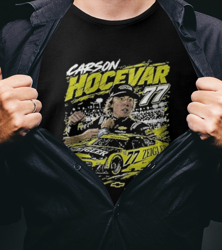 Carson Hocevar 77 Cartoon Race Car And Driver T-Shirt