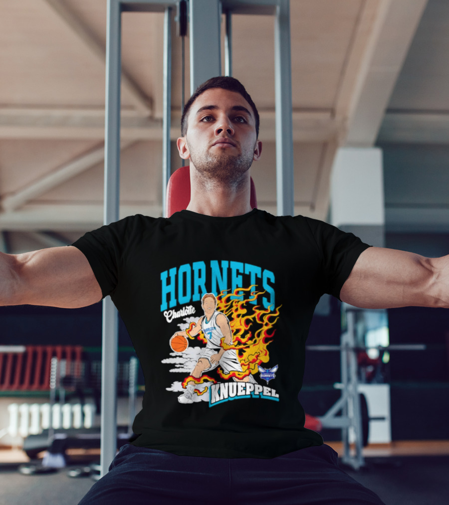 Charlotte Hornets Kon Knueppel Basketball With Flames Motif T-Shirt