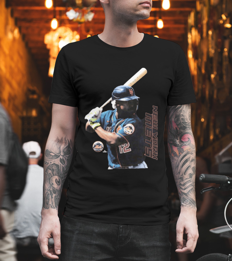 Francisco Lindor New York Mets MLB Number 12 Baseball Batting Action T-Shirt