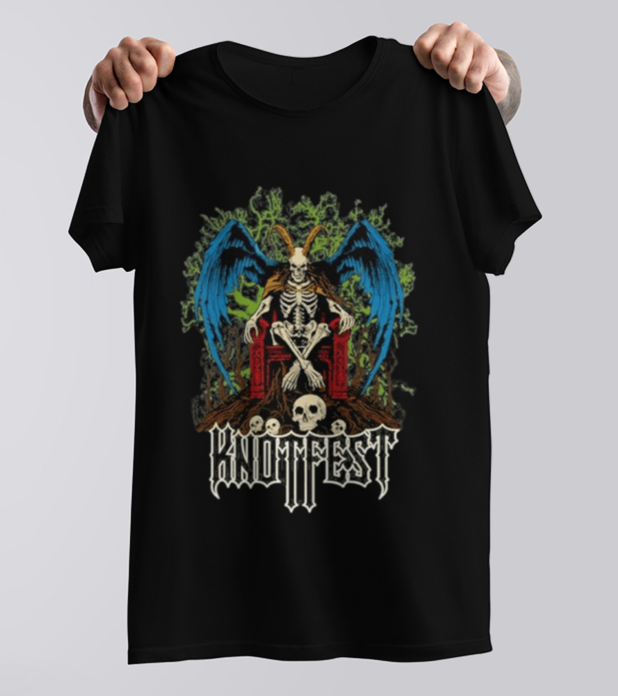 Knotfest Winged Goat God Skeleton Throne Skull Forest T-Shirt