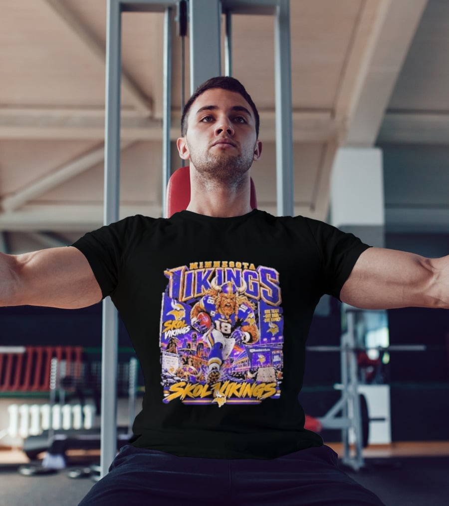 Minnesota Vikings Skol Vikings One Team One Skol One Family 18 Football City Highlights T-Shirt