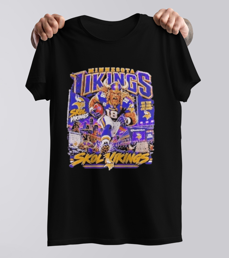 Minnesota Vikings Skol Vikings One Team One Skol One Family 18 Football City Highlights T-Shirt