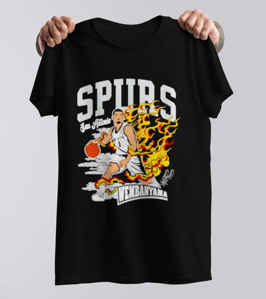 San Antonio Spurs Victor Wembanyama Fired Up Basketball Flames T-Shirt