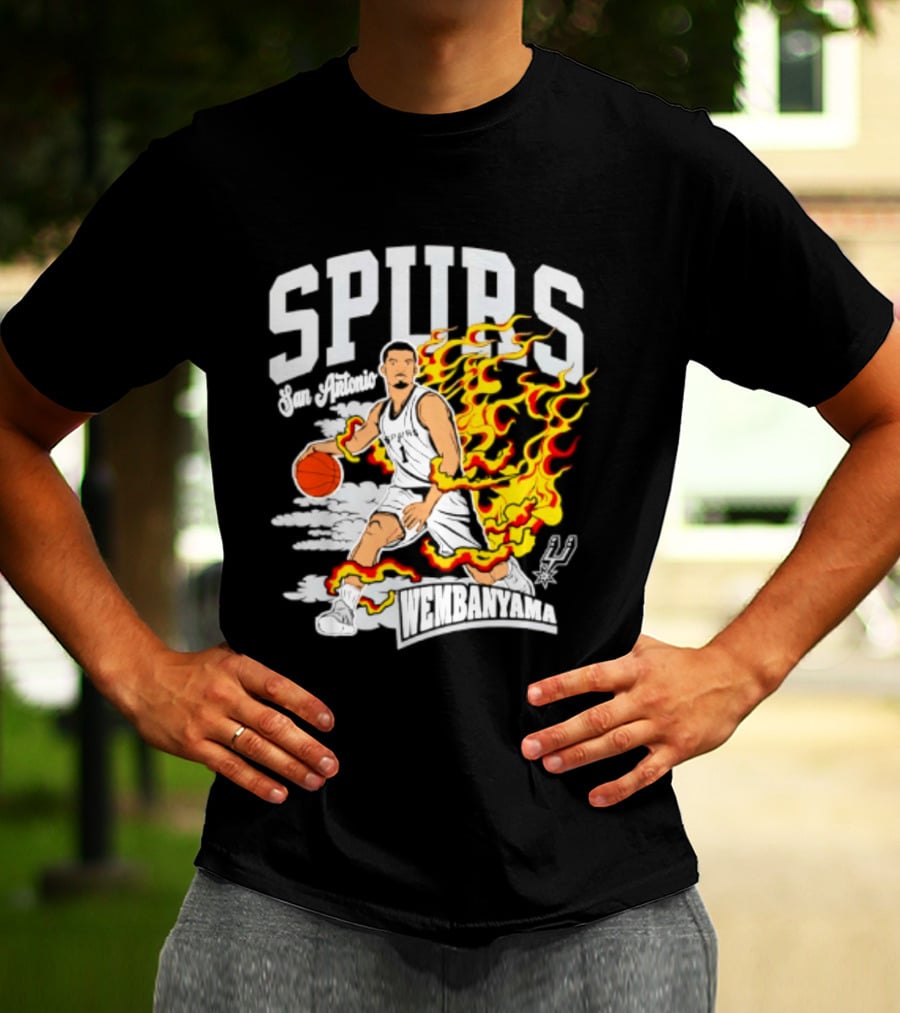 San Antonio Spurs Victor Wembanyama Fired Up Basketball Flames T-Shirt