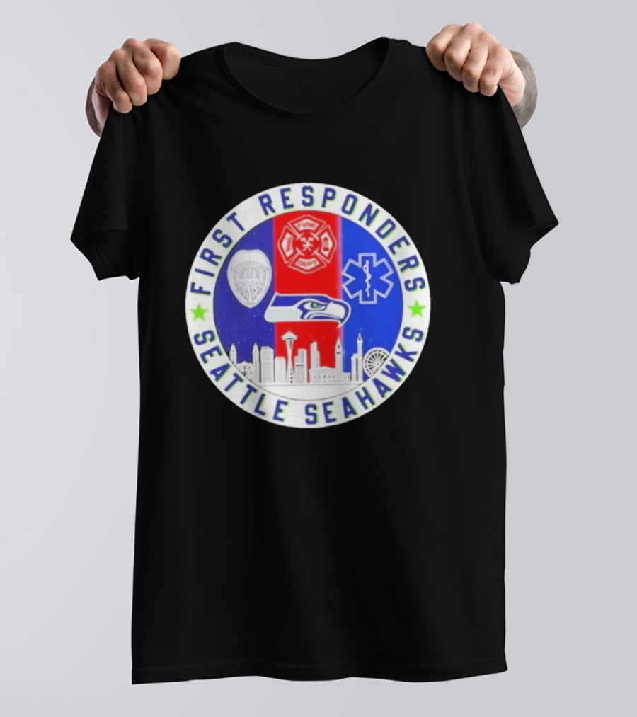 Seattle Seahawks First Responders Never Forget 9 11 Skyline T-Shirt