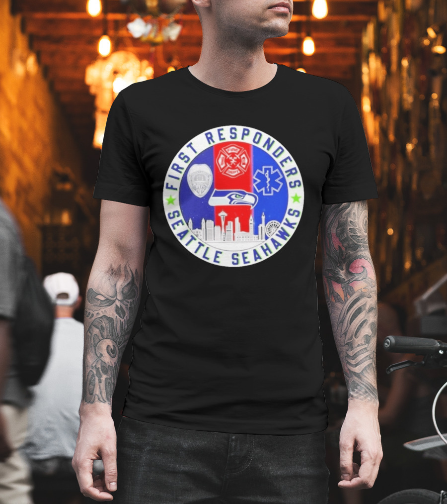Seattle Seahawks First Responders Never Forget 9 11 Skyline T-Shirt