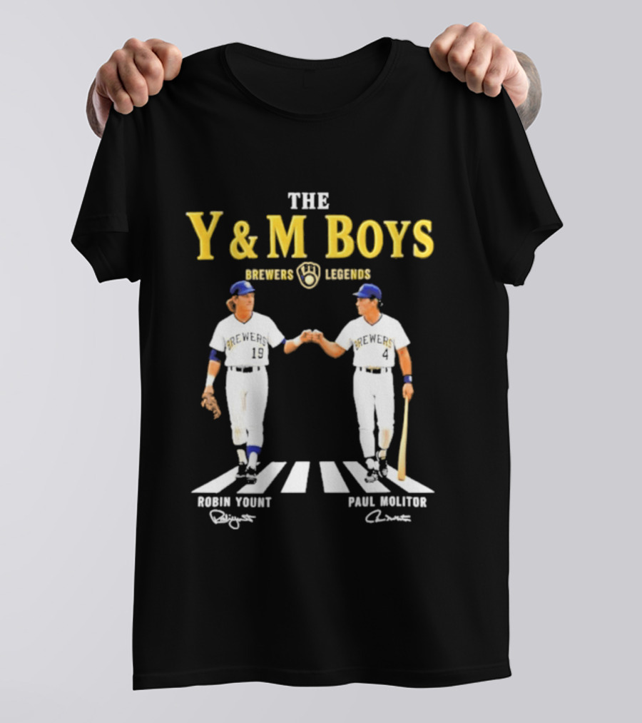 The Y&M Boys Brewers Legends Robin Yount Paul Molitor Abbey Road Fist Bump T-Shirt