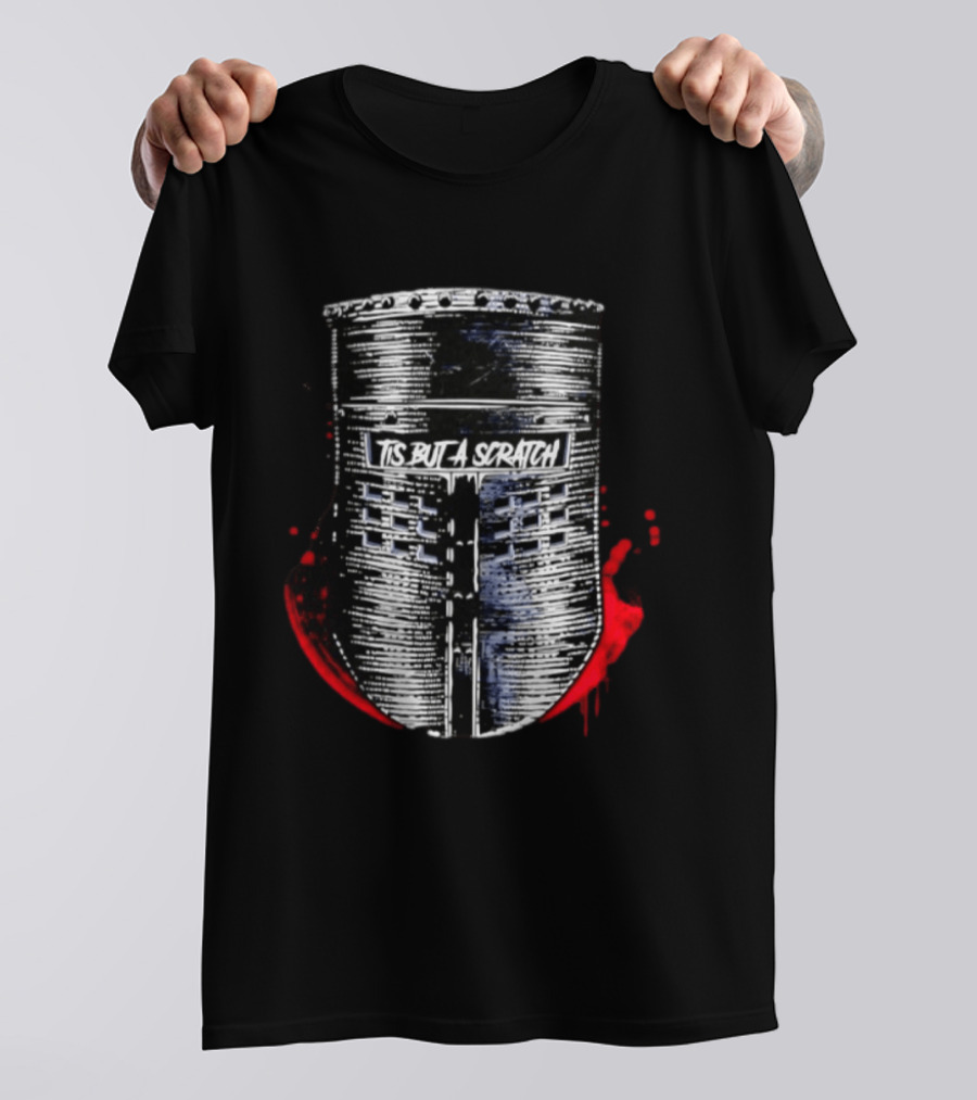 Tis But A Scratch Knight Helmet Monty Python Black Knight Blood Splatter T-Shirt