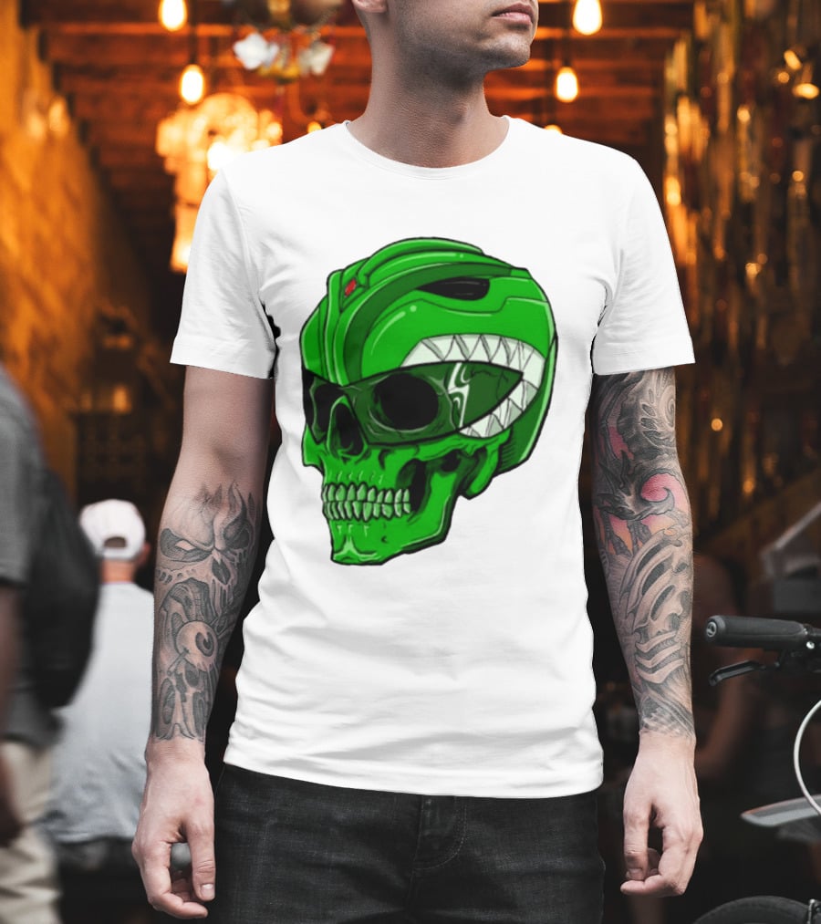 Mighty Morphin Power Rangers Green Ranger Zombie Skull Helmet Mashup T-Shirt