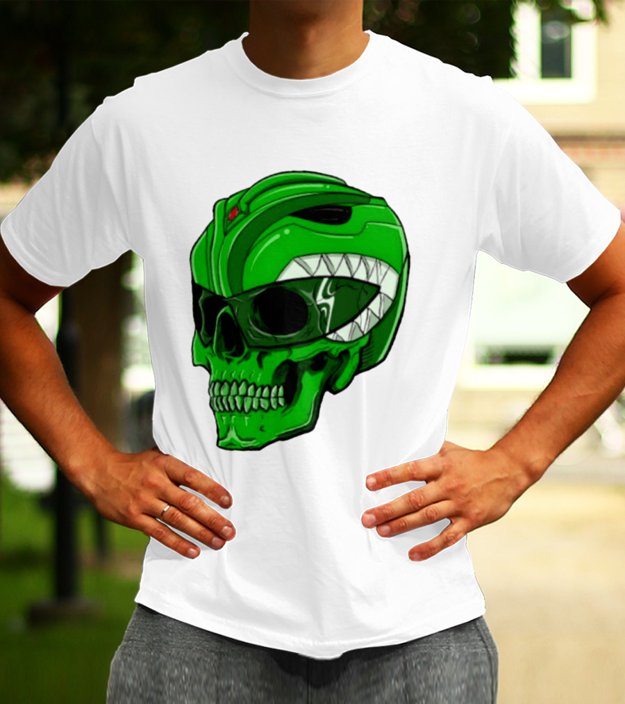 Mighty Morphin Power Rangers Green Ranger Zombie Skull Helmet Mashup T-Shirt