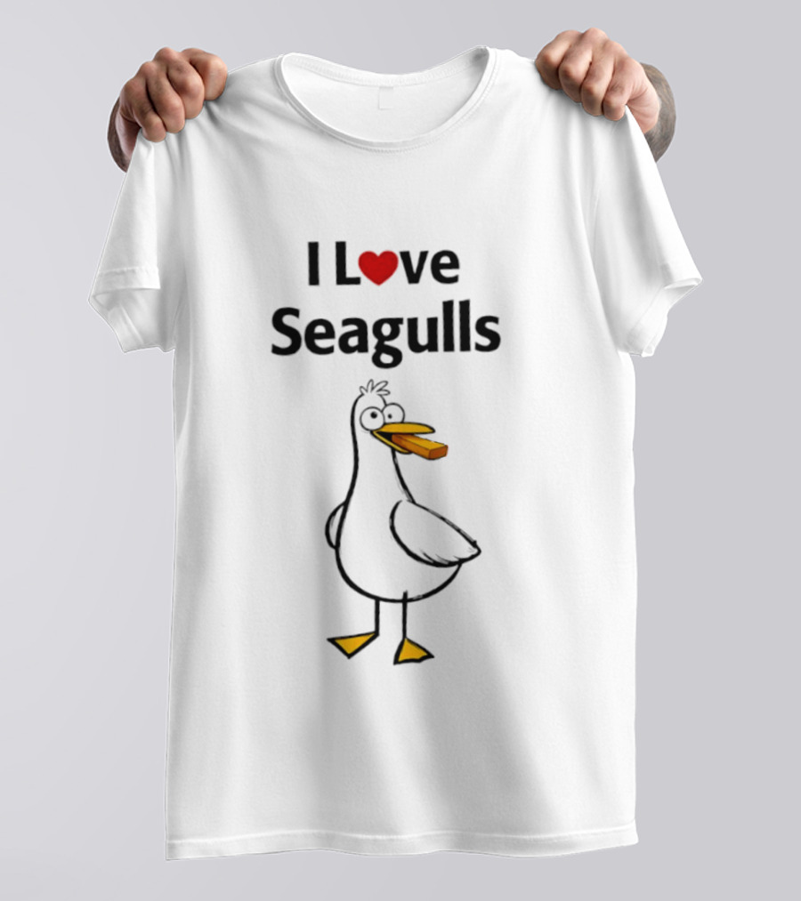 I Love Seagulls French Cartoon Bird With Baguette T-Shirt