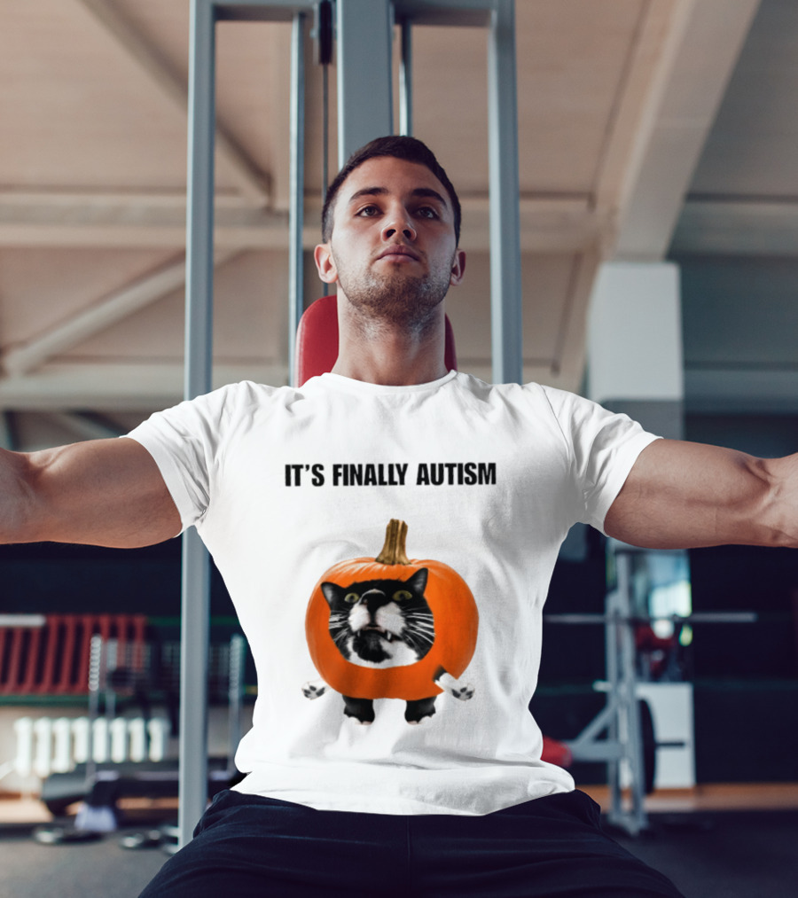 It's Finally Autism Cat Pumpkin T-Shirt