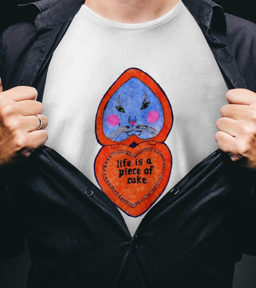 Life Is A Piece Of Cake Cat Heart Mirror T-Shirt