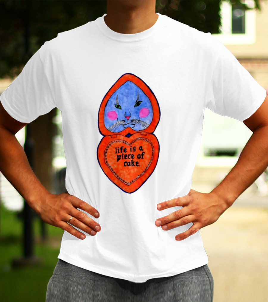 Life Is A Piece Of Cake Cat Heart Mirror T-Shirt