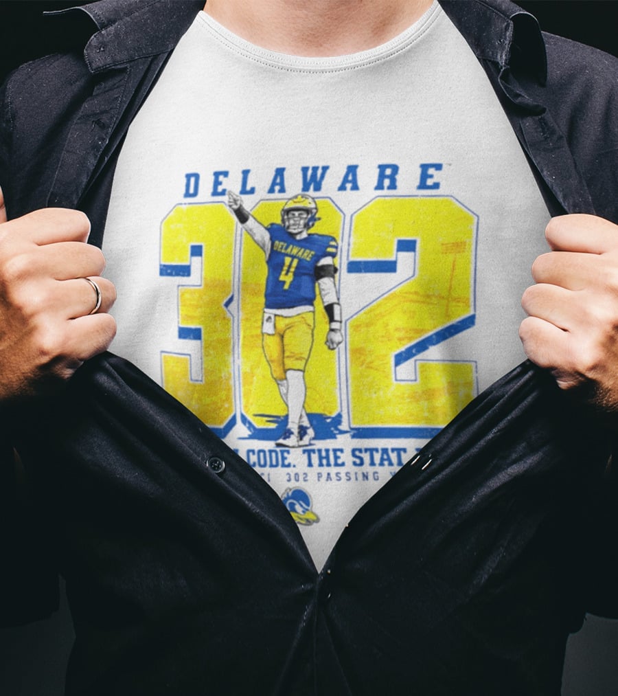 Delaware Blue Hens 302 The Area Code The Stat Line Nick Minicucci 302 Passing Yards T-Shirt