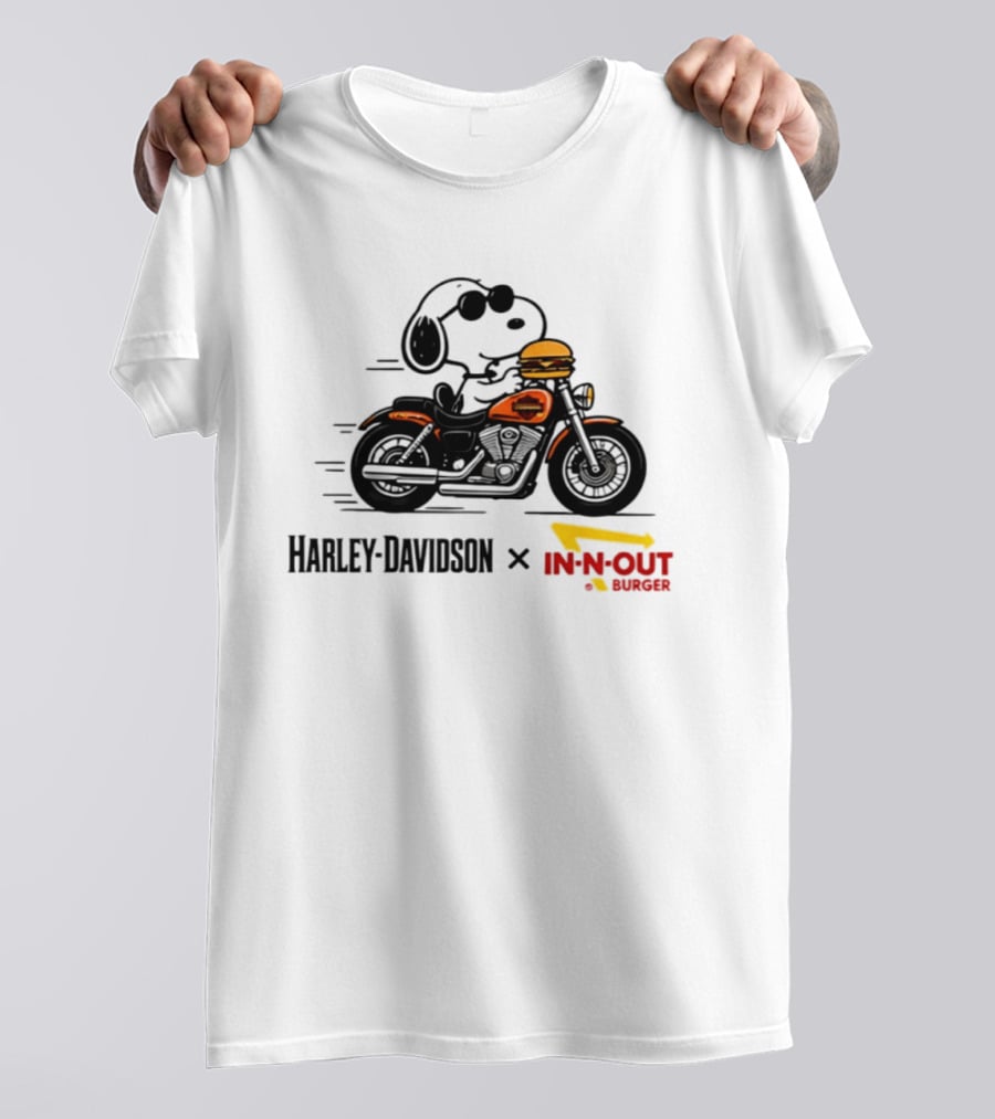 Snoopy Riding Harley Davidson With In N Out Burger Collaboration T-Shirt