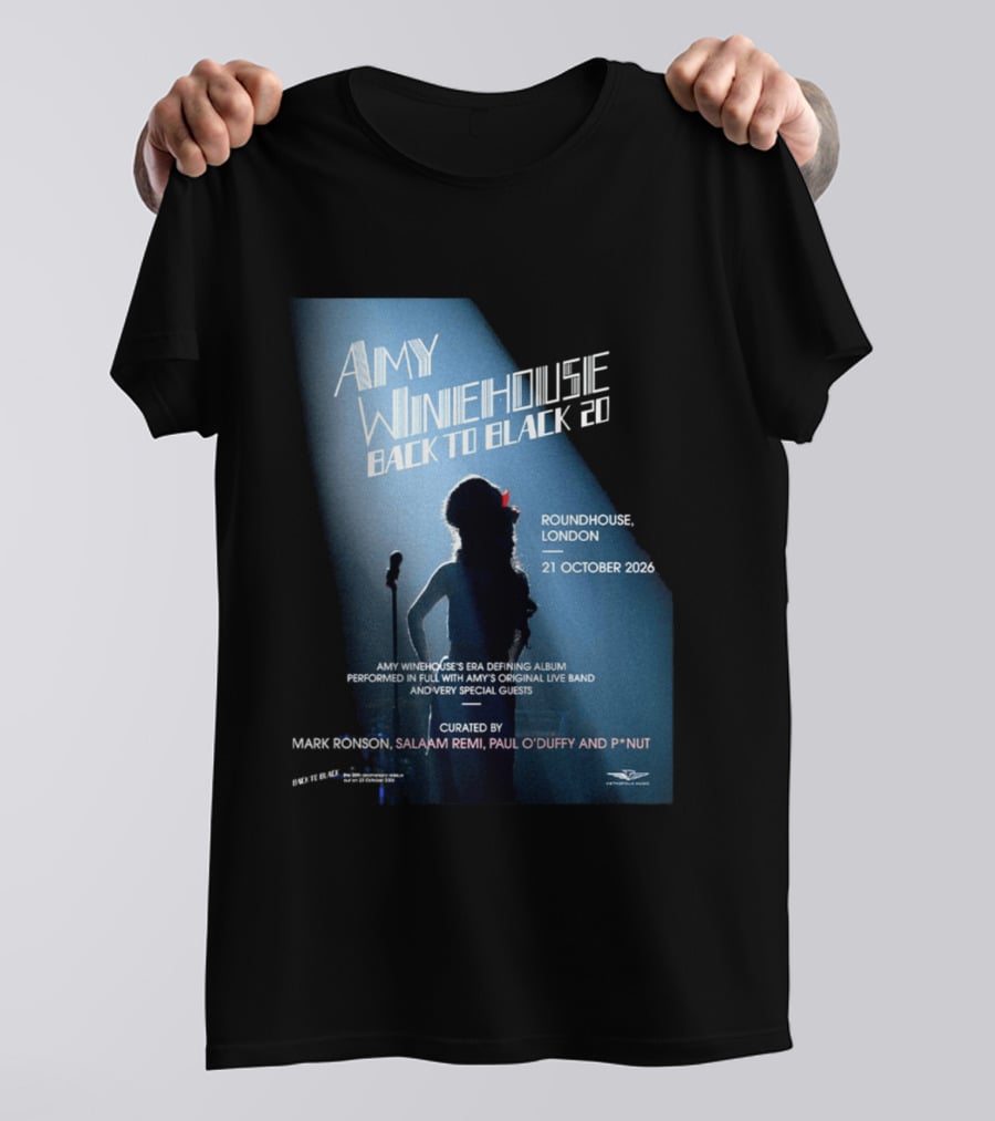 Amy Winehouse Back To Black 20 Roundhouse London 21 October 2026 Live Performance Event T-Shirt
