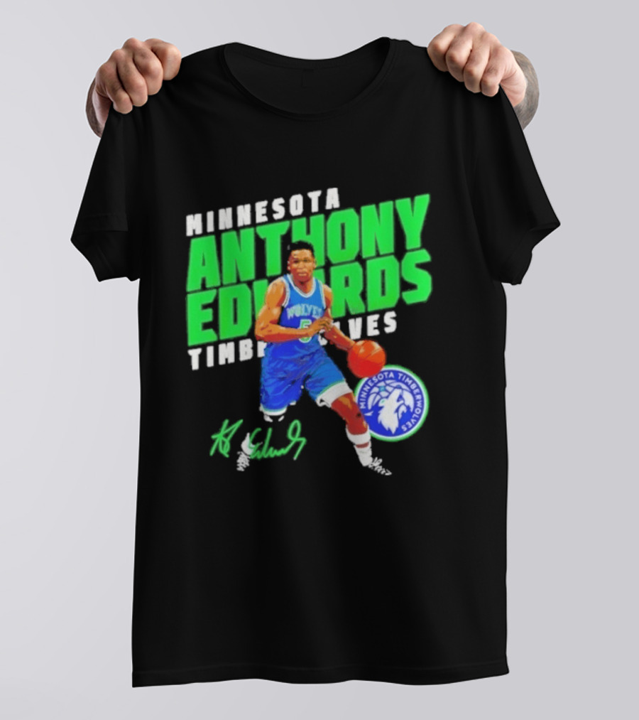 Minnesota Anthony Edwards Timberwolves Basketball Player Signature T-Shirt
