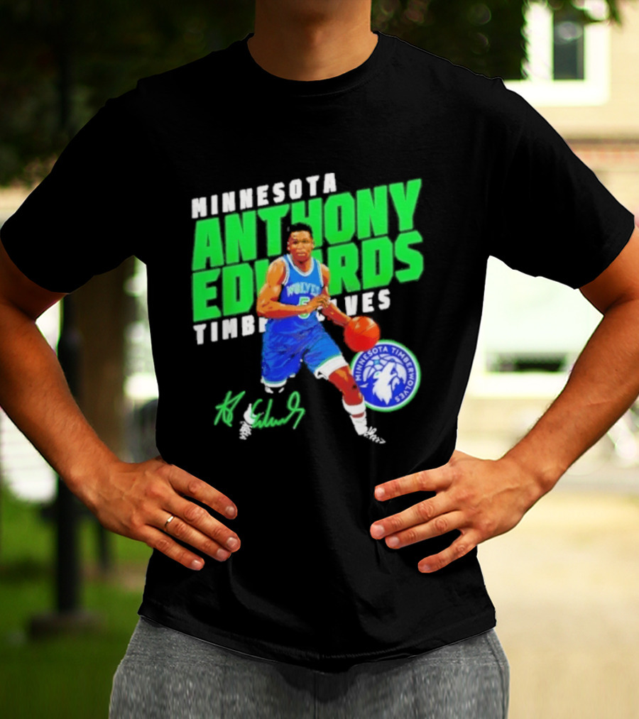 Minnesota Anthony Edwards Timberwolves Basketball Player Signature T-Shirt