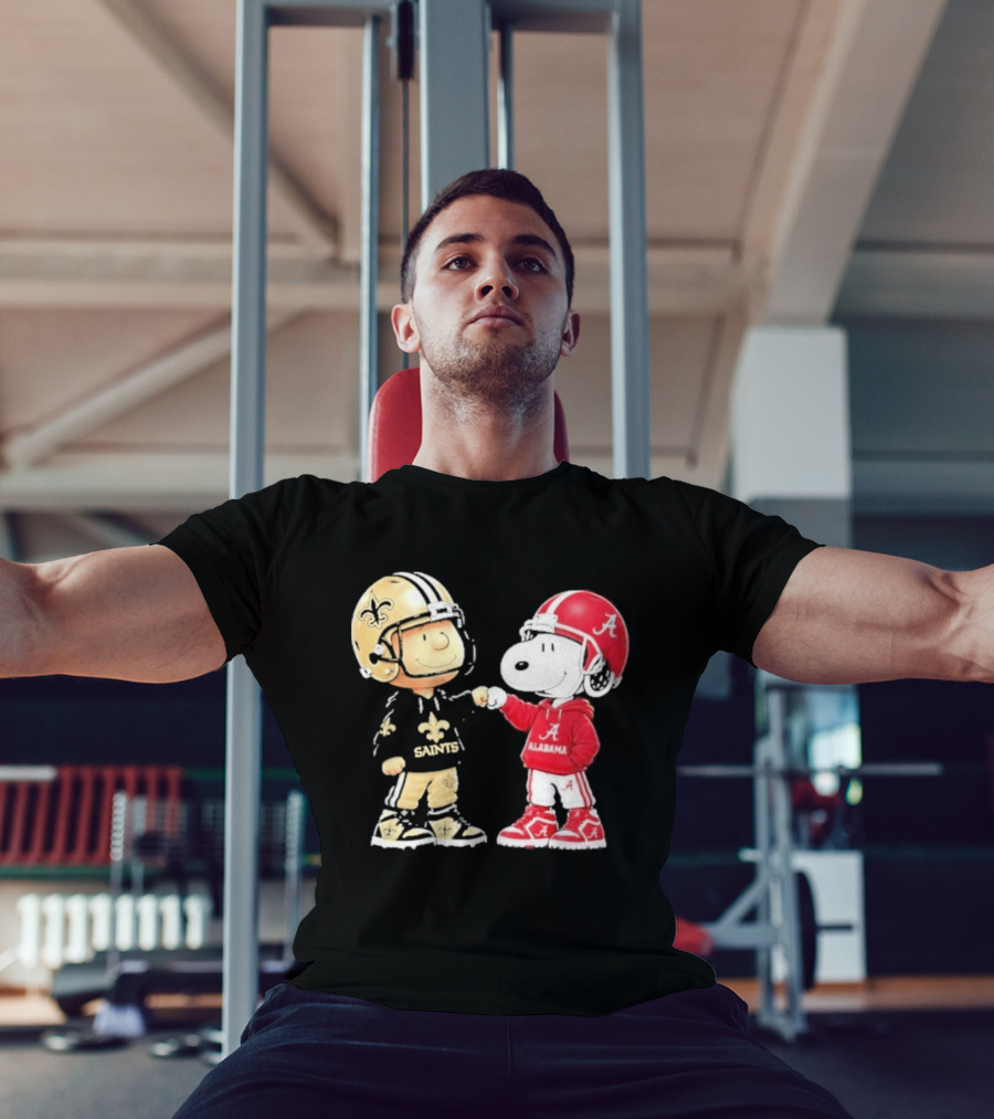 Charlie Brown Saints Snoopy Alabama Fist Bump Football T-Shirt