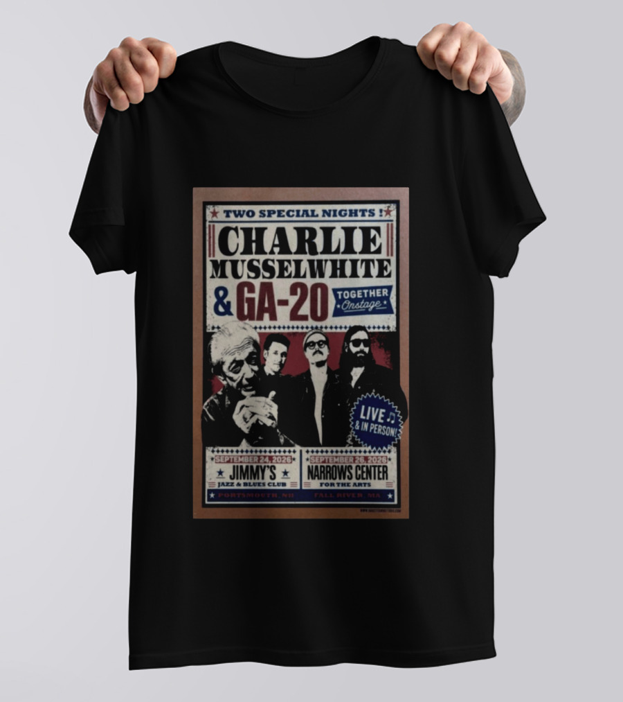 Charlie Musselwhite GA 20 Live At Jimmy's Jazz September 2026 Portsmouth NH T-Shirt