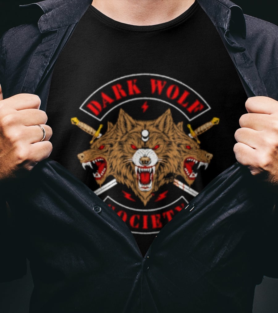 Dark Wolf Society Gothic Three Headed Sword Wolves T-Shirt