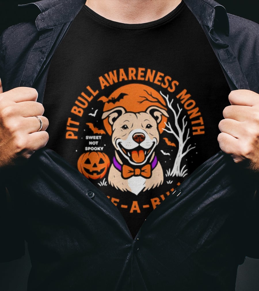 Pit Bull Awareness Month Love A Bull Halloween Pumpkin T-Shirt