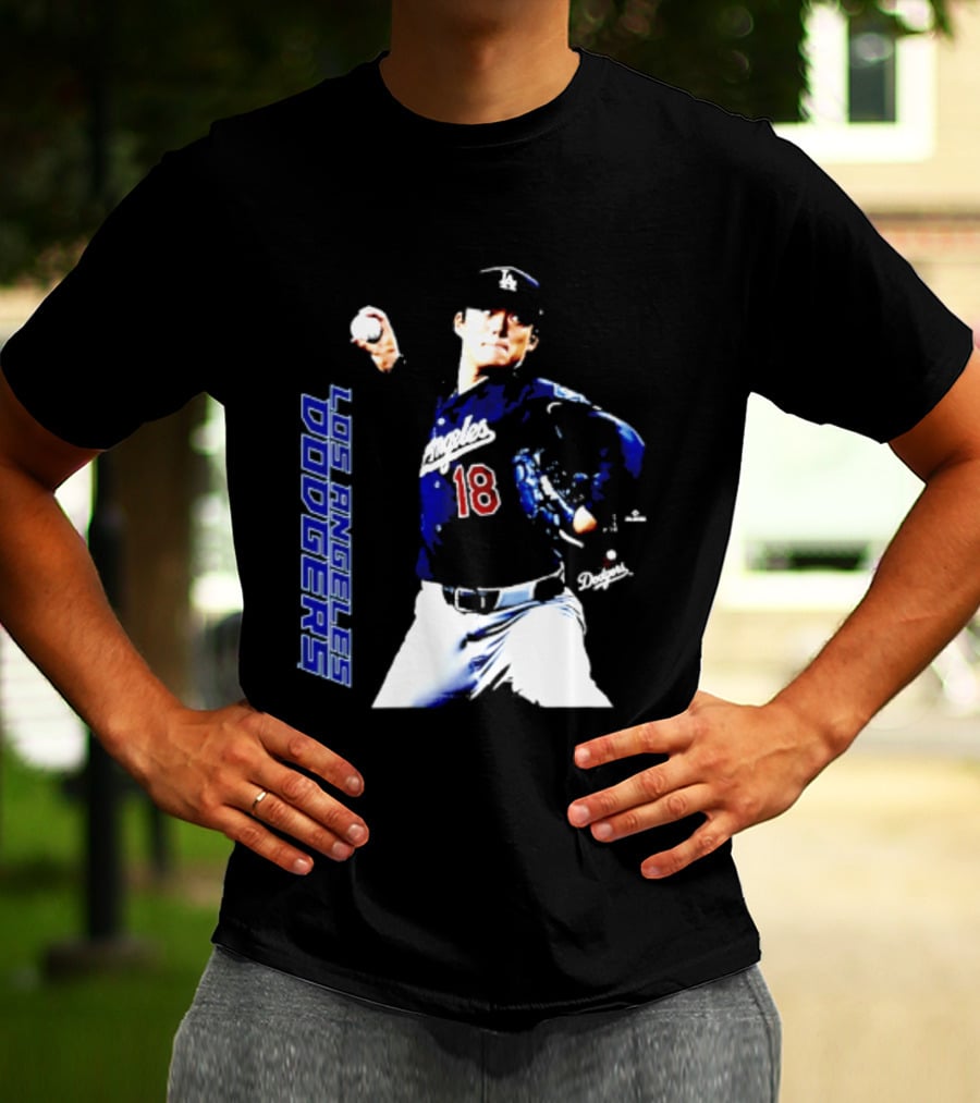 Los Angeles Dodgers Yoshinobu Yamamoto Number 18 MLB Pitcher Swing T-Shirt