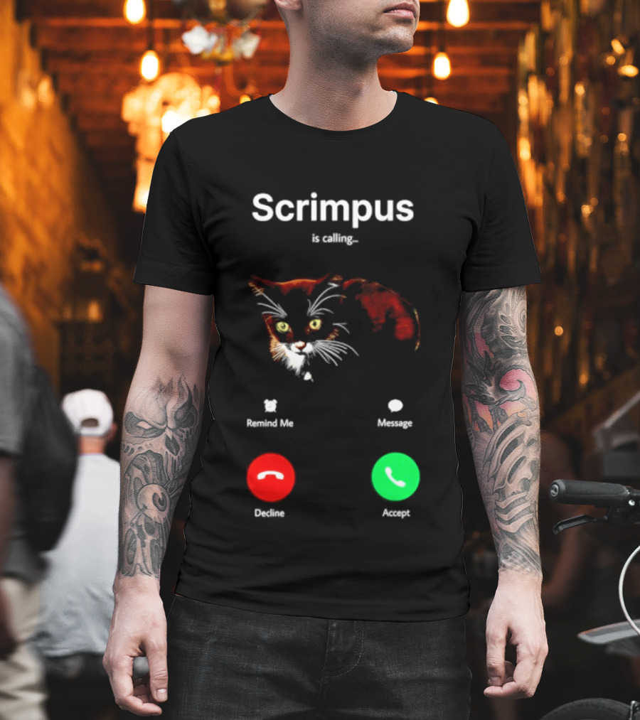 Scrimpus Is Calling Cat Phone Call Meme Humor Reject Accept T-Shirt