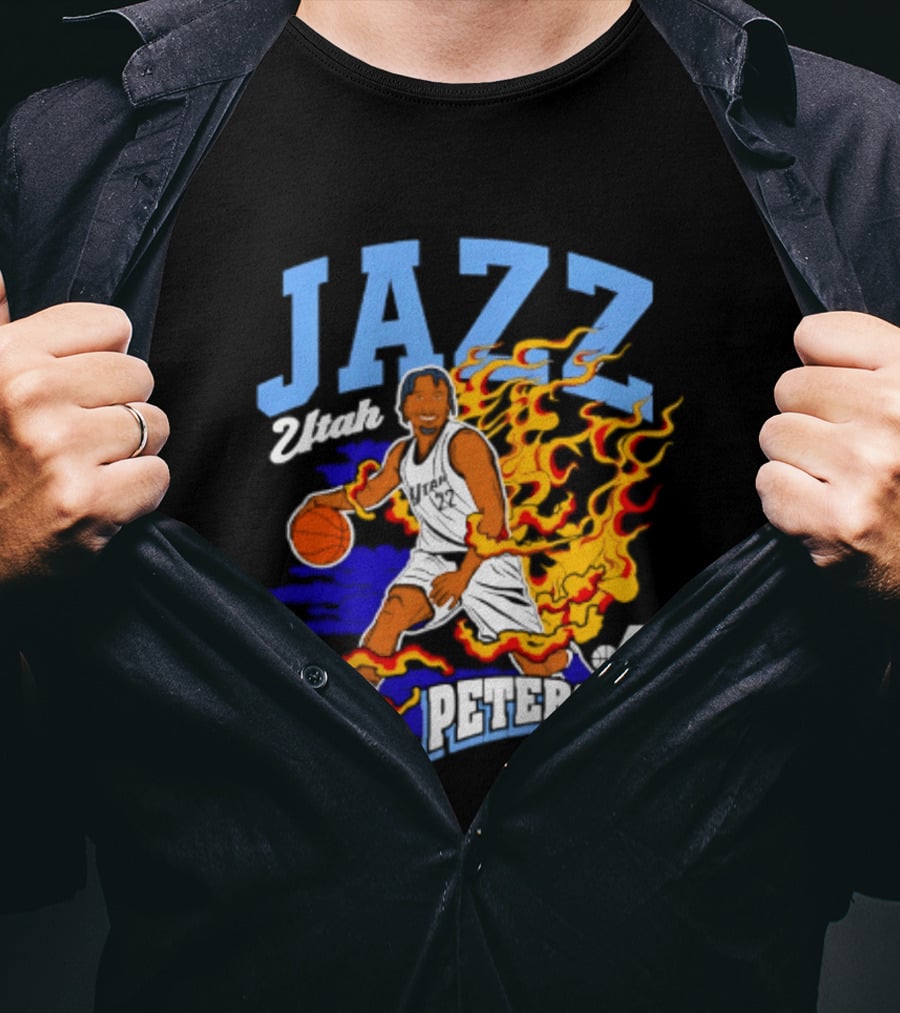 Utah Jazz Darryn Peterson Fiery Basketball Action Fan T-Shirt