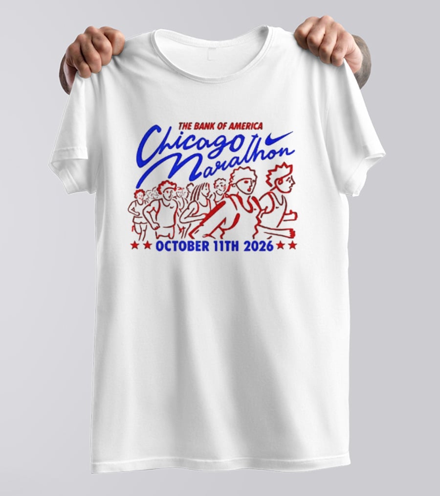 Bank Of America Chicago Marathon October 11th 2026 Event With Runners And Nike Swoosh T-Shirt