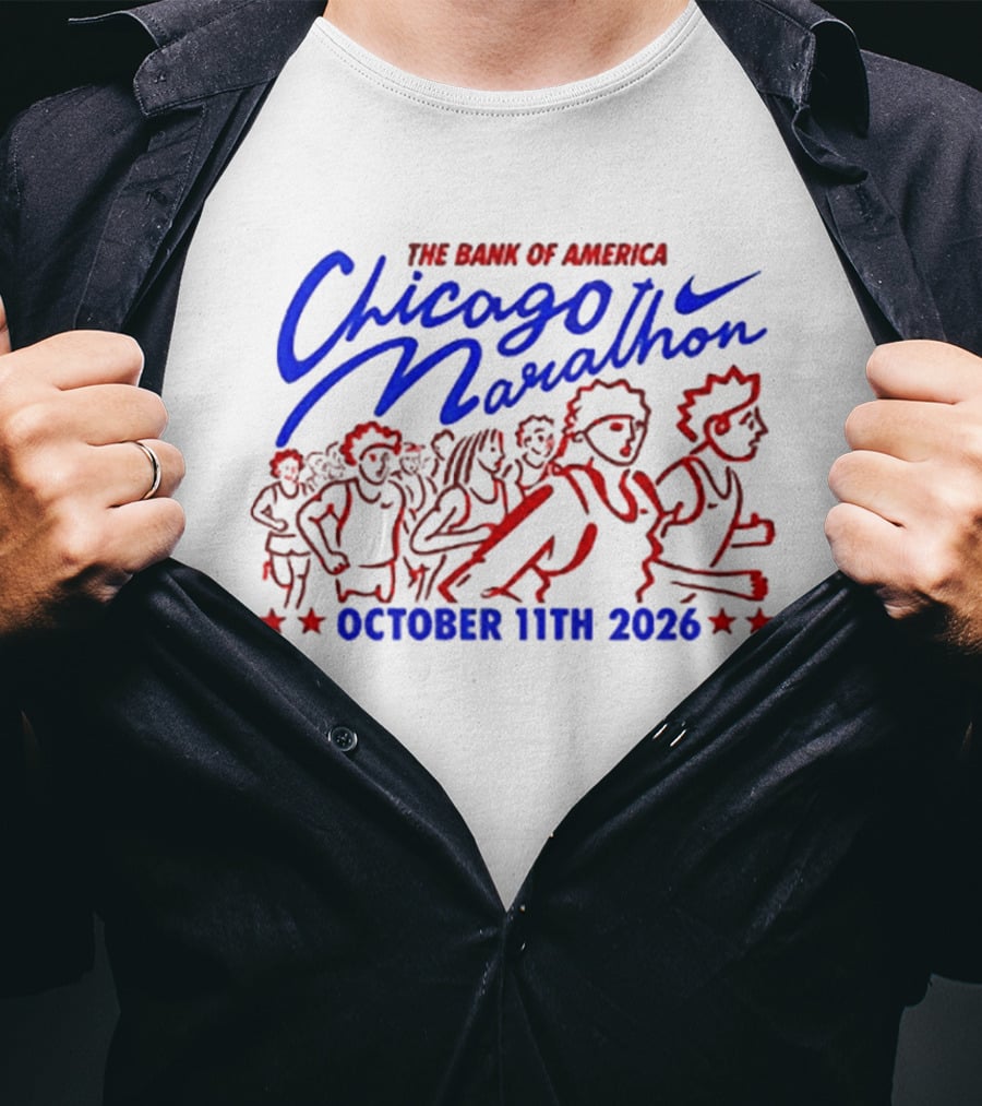 Bank Of America Chicago Marathon October 11th 2026 Event With Runners And Nike Swoosh T-Shirt