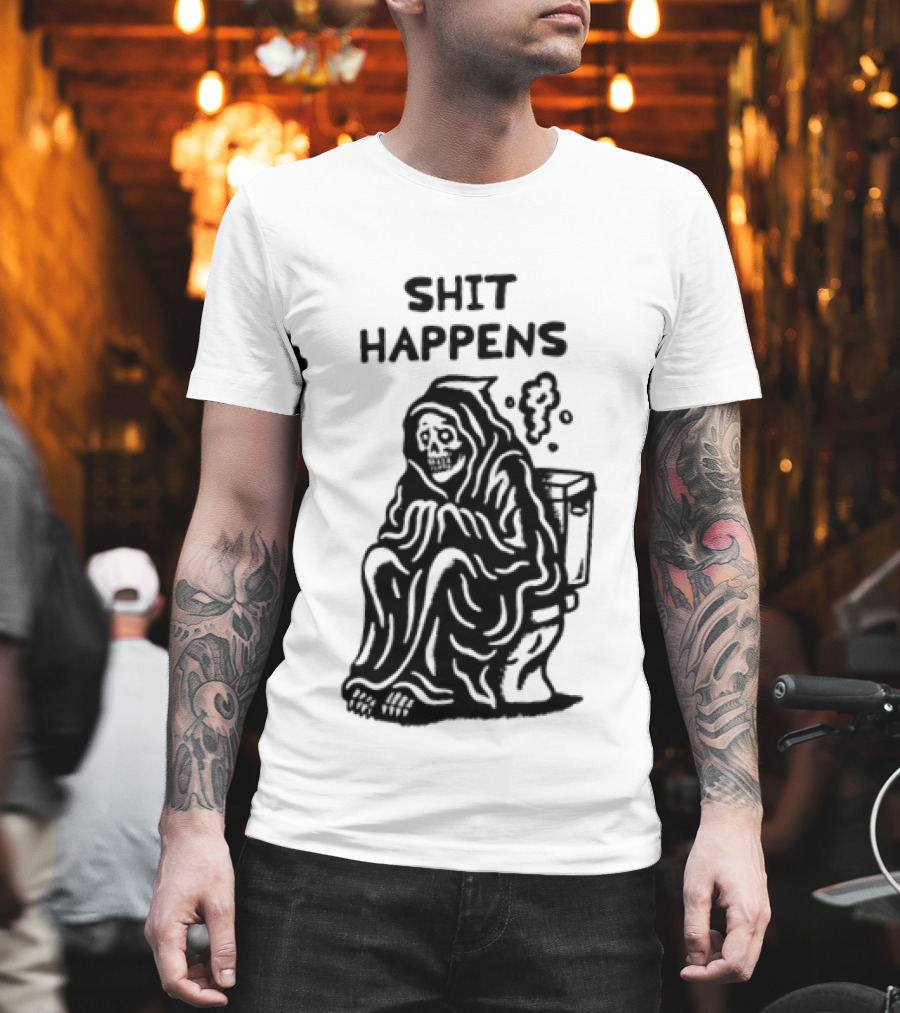 Shit Happens Grim Reaper Skeleton On Toilet T-Shirt