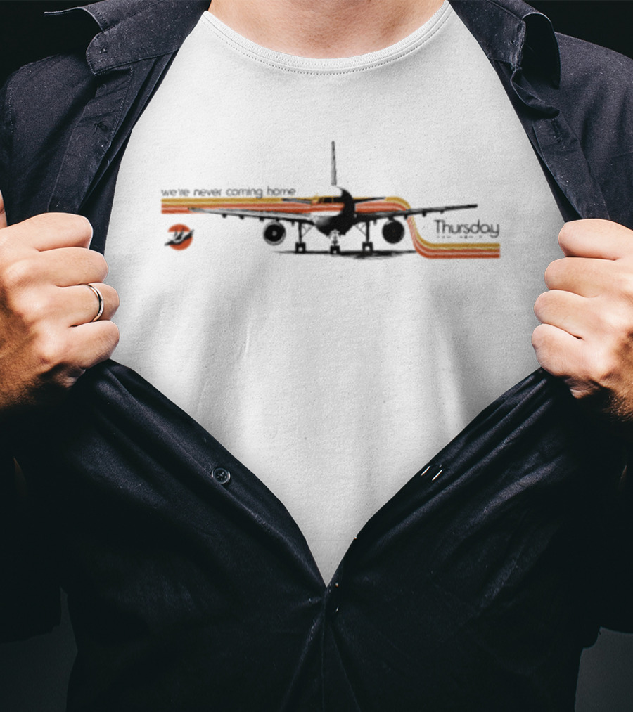 We're Never Coming Home Plane Thursday Orange Stripes T-Shirt