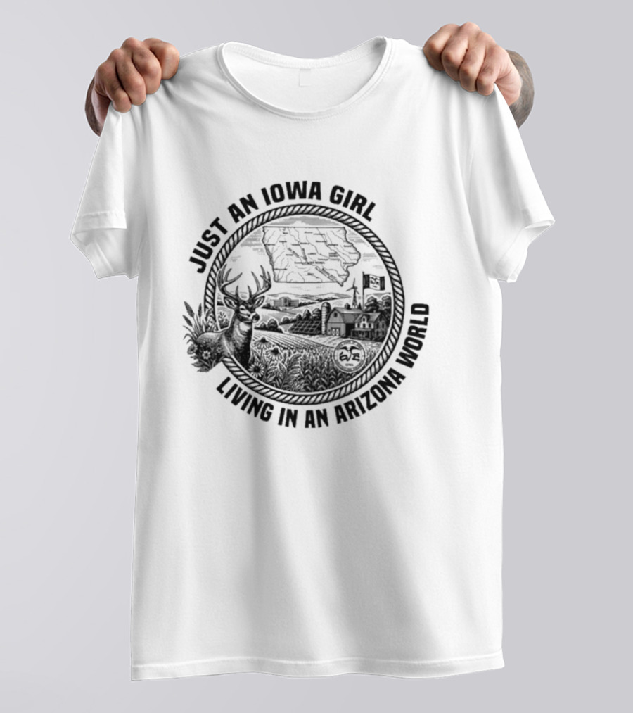 Just An Iowa Girl Living In An Arizona World Deer And Desert Scene T-Shirt