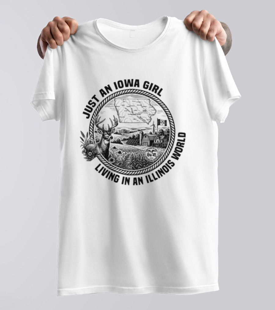 Just An Iowa Girl Living In An Illinois World Retro Farm Landscape T-Shirt